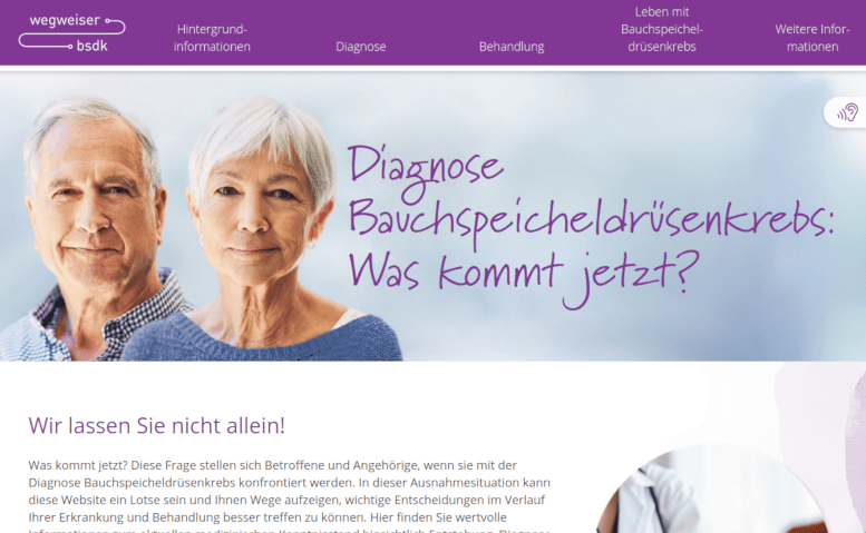 Screenshot der Website Wegweiser-Bauchspeicheldruesenkrebs.de