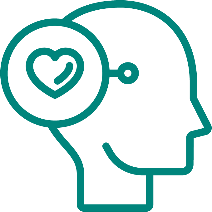 Icon mit einem Kopf und einem Herz innerhalb des Kopfes zur Symbolisierung des Themas Psychotherapeutische Unterstützung
