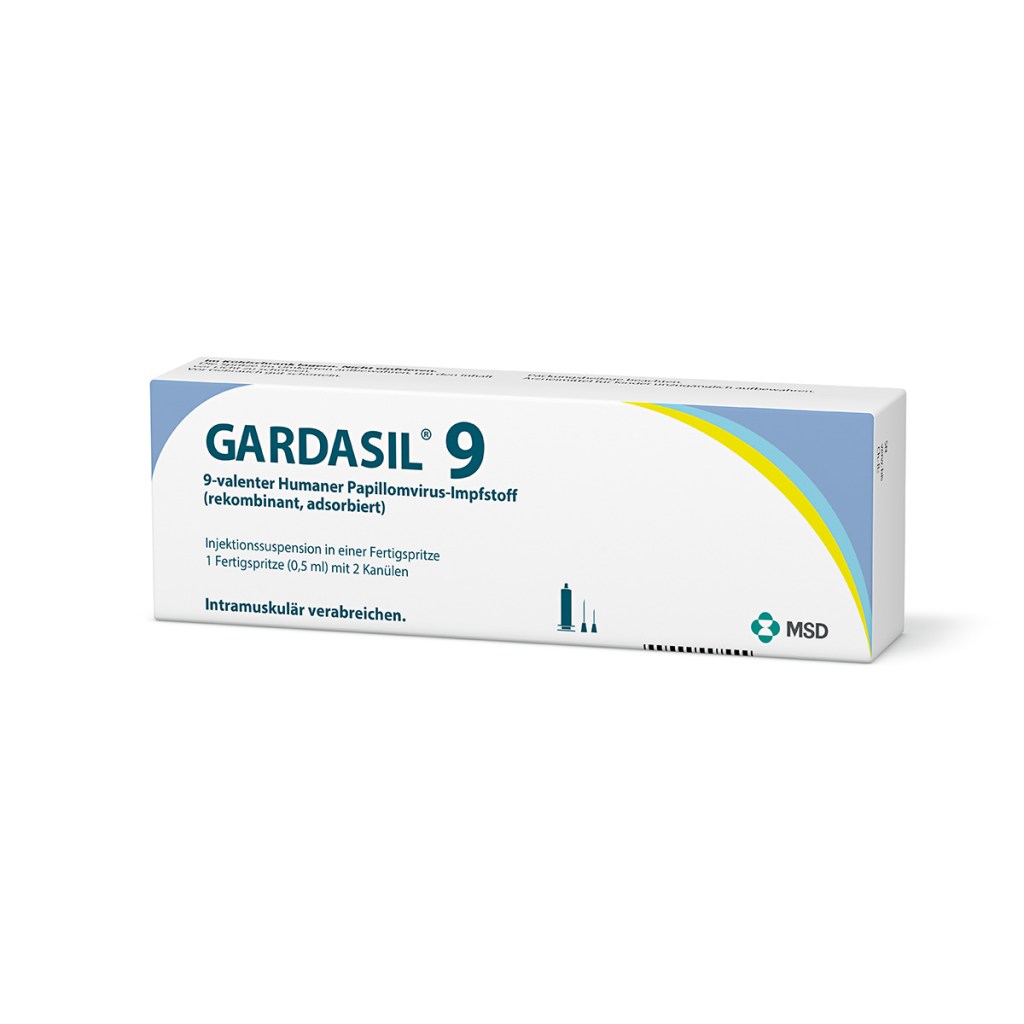 Verpackung des Arzneimittels GARDASIL®9 (9-valenter Humaner Papillomvirus-Impfstoff, rekombinant, adsorbiert)