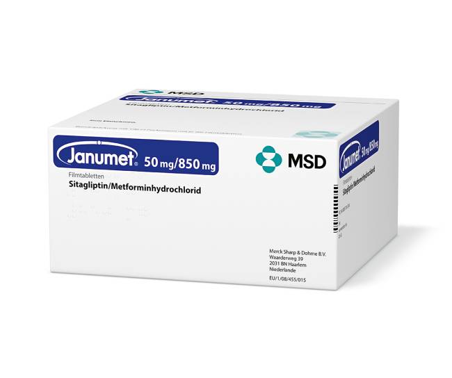 Verpackung des Arzneimittels Janumet® (Sitagliptin/ Metforminhydrochlorid)