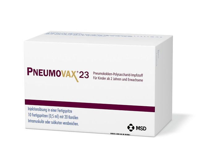 Verpackung des Arzneimittels PNEUMOVAX® 23 (Pneumokokken-Polysaccharid-Impfstoff)
