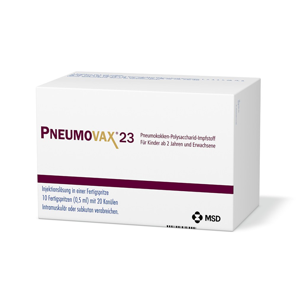 Verpackung des Arzneimittels PNEUMOVAX® 23 (Pneumokokken-Polysaccharid-Impfstoff)