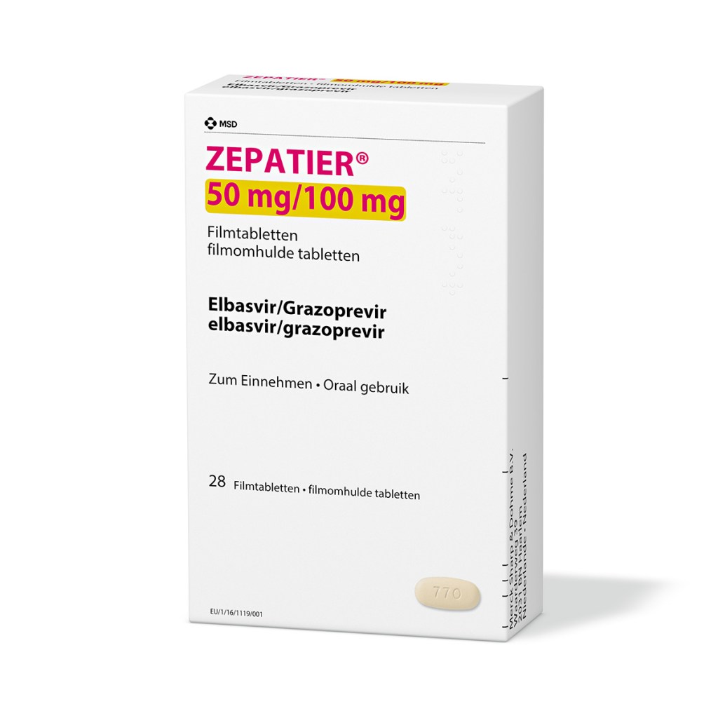 Verpackung des Arzneimittels ZEPATIER® (Elbasvir/Grazoprevir)