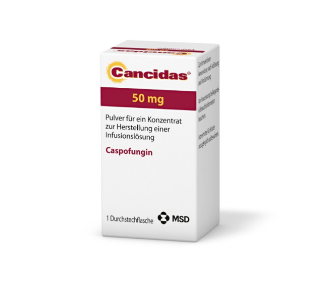Verpackung des Arzneimittels Cancidas® (Caspofungin)