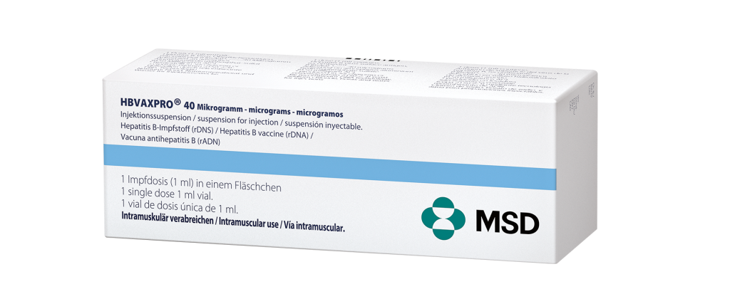 Verpackung des Arzneimittels HBVAXPRO® (Hepatitis B-Impfstoff, rDNS)