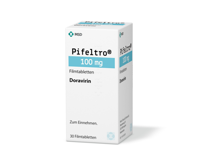 Verpackung des Arzneimittels Pifeltro® (Doravirin)