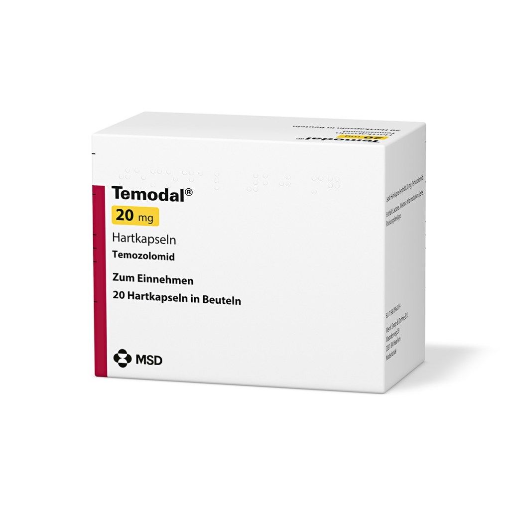 Verpackung des Arzneimittels Temodal® (Temozolomid)