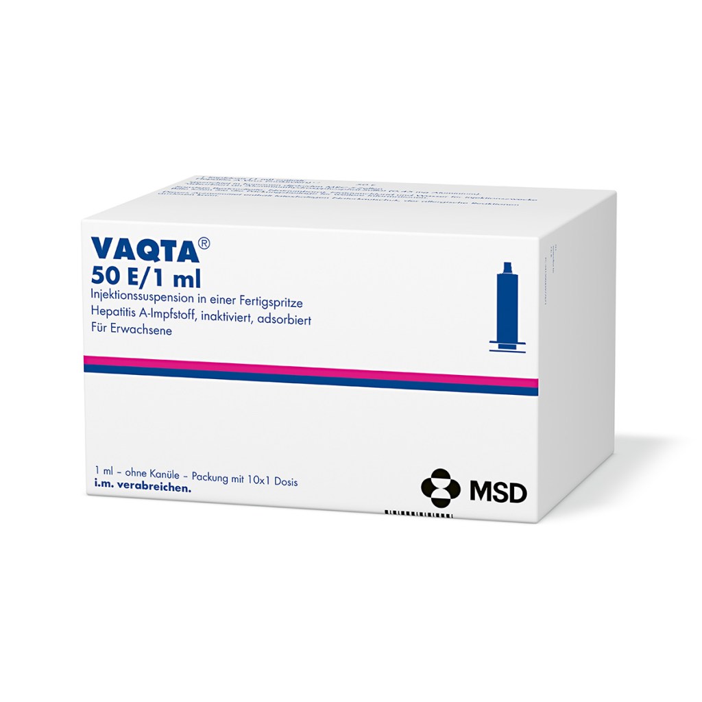 Verpackung des Arzneimittels VAQTA® (Hepatitis A-Impfstoff, inaktiviert, adsorbiert)