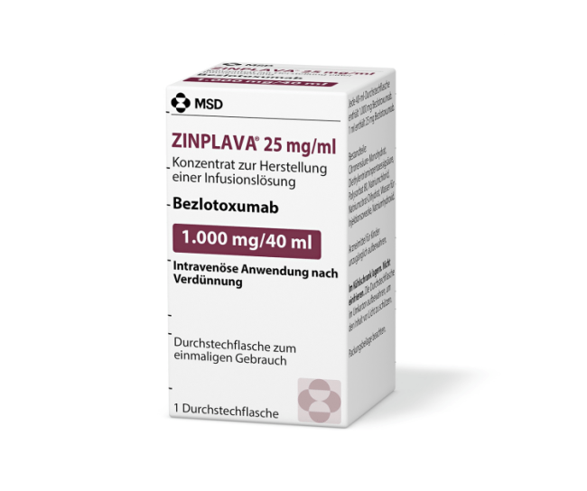 Verpackung des Arzneimittels ZINPLAVA® (Bezlotoxumab)