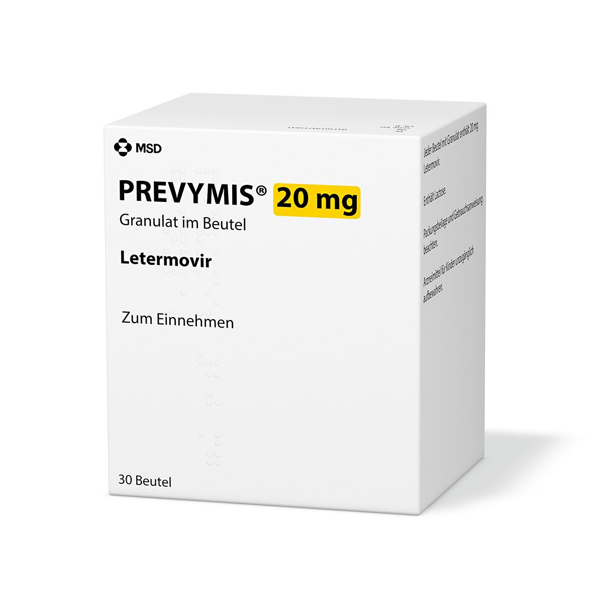 Verpackung des Arzneimittels PREVYMIS® (Letermovir) der Darreichungsform Granulat